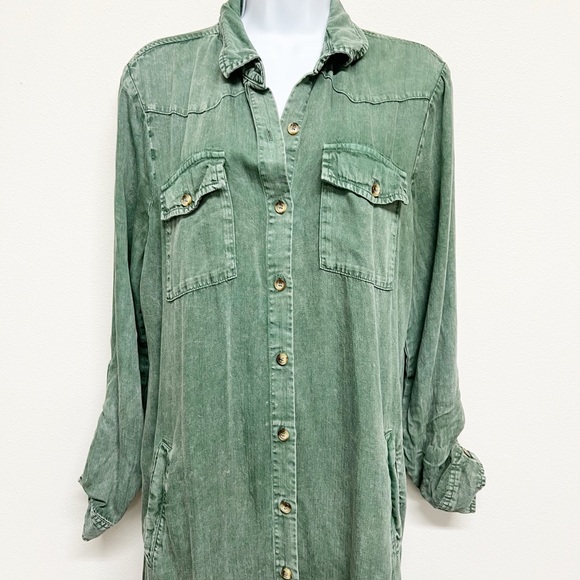 Billy T Womens Pine Green Long Sleeve Button Up City 2-Way Shirt Dress Size M - Picture 3 of 9